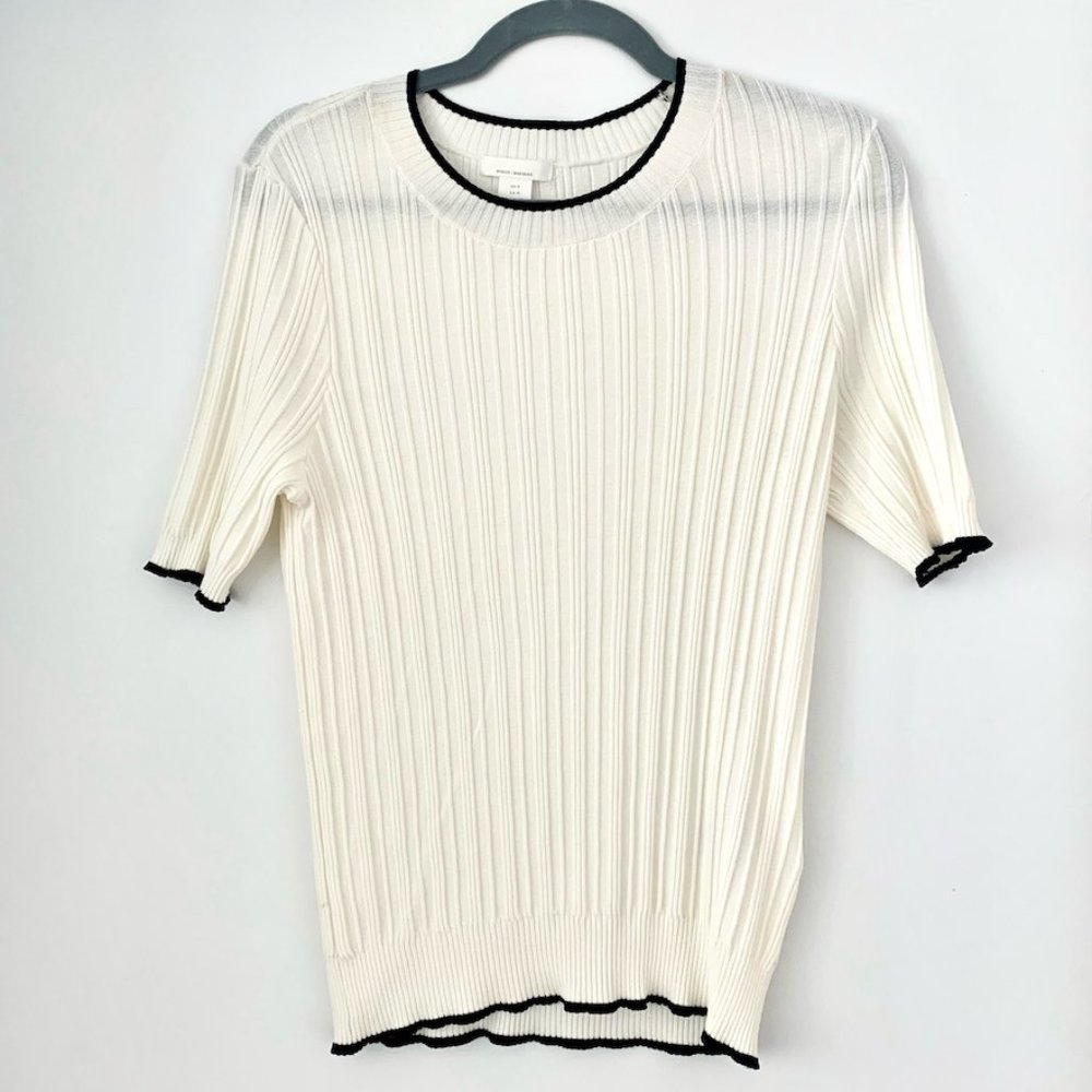 H&M White/Black Ribbed Top Size M
